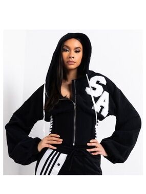 Akira Black Corset Lace Up Bell Sleeve Sweatshirt Hoodie